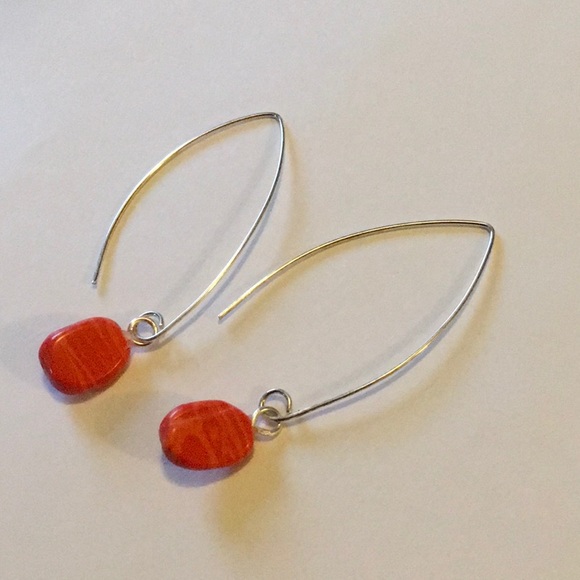 Jewelry - Orange Banded Jasper Sterling Dipped Earrings